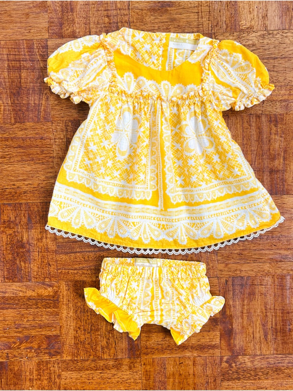 Baby Dress and Bloomers Matching Set Embroidery Yellow European Design